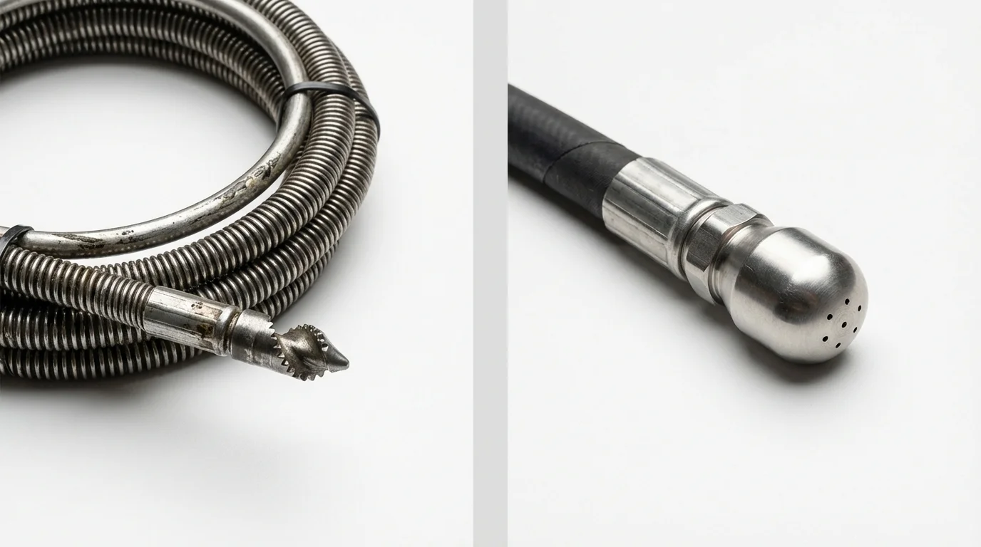 Drain snake cable and hydro jetting nozzle used for drain cleaning in Red Bluff, CA