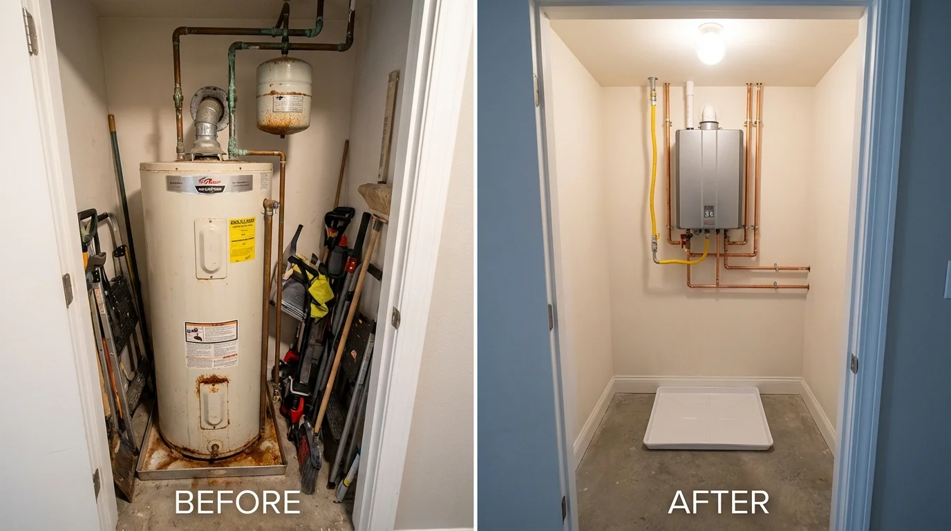 Tank water heater versus wall-mounted tankless unit comparison for Red Bluff, CA homeowners